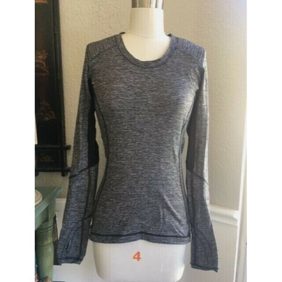 EUC LULULEMON Star Runner Rulu LS Top Size 6 Pleated Shoulder Black Heathered - Picture 3 of 6